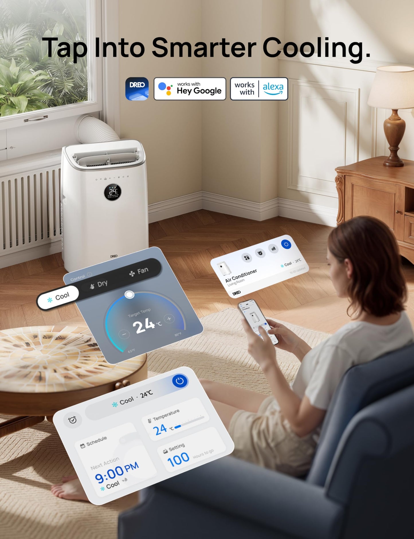 Smart Portable Air Conditioner with Cooling, Fan & Dehumidifier Modes