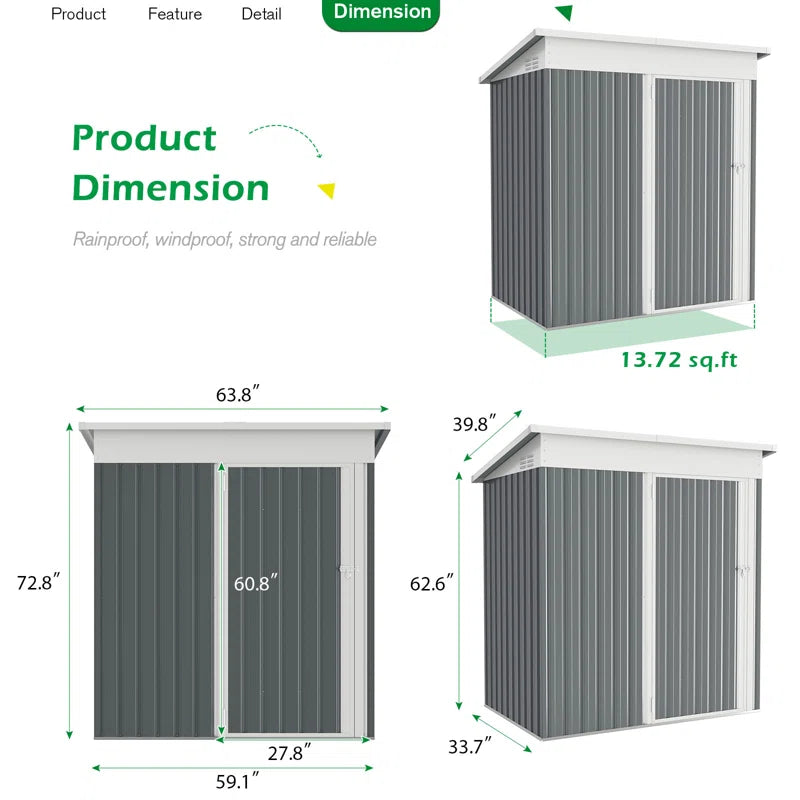 5 Ft. W X 3 Ft. D Metal Lean-To Garden Shed
