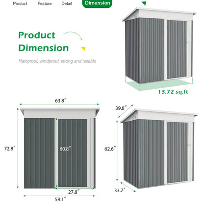 5 Ft. W X 3 Ft. D Metal Lean-To Garden Shed