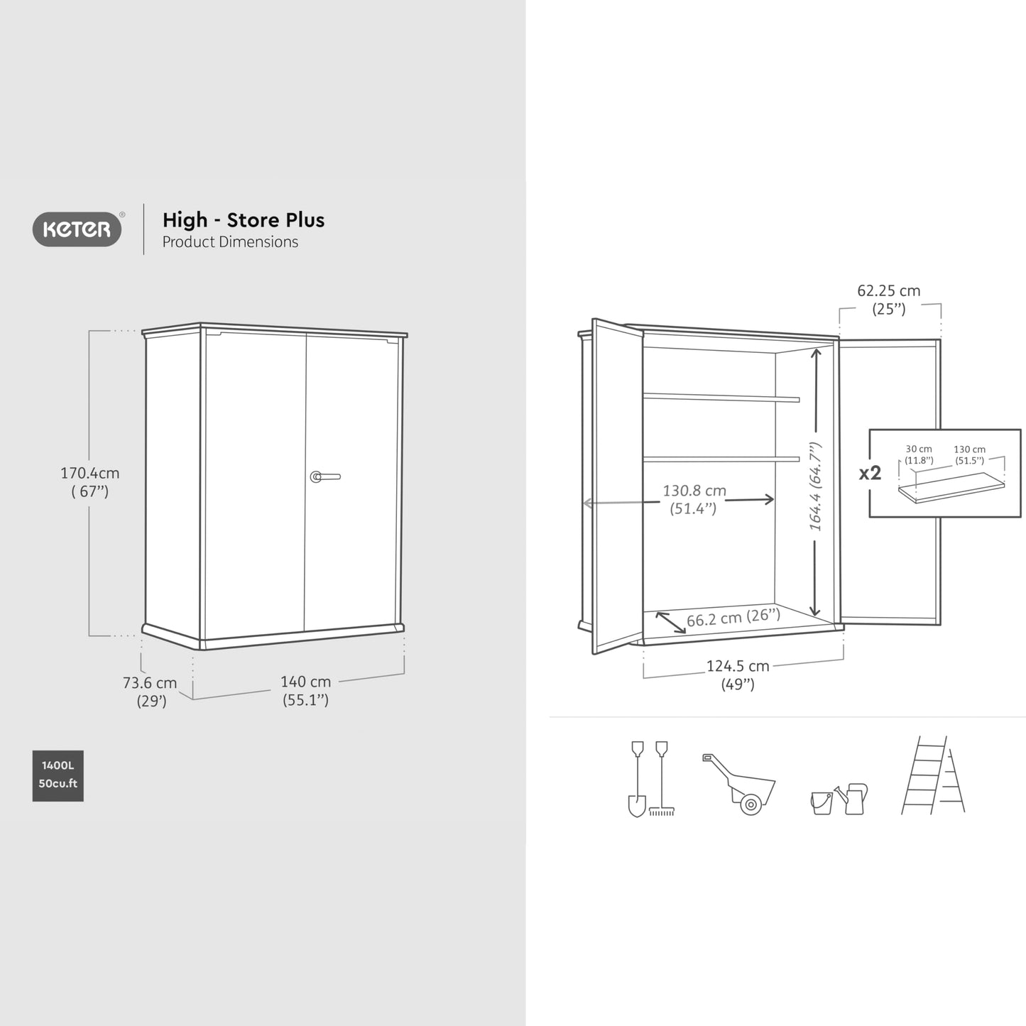 1400L Outdoor Storage Cabinet with Shelves & Weatherproof Vertical Design