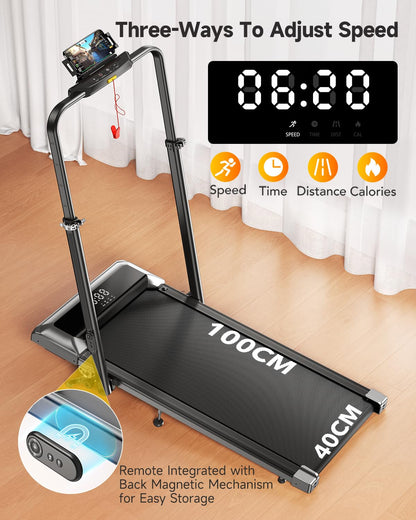 6-in-1 Folding Treadmill with Adjustable Incline, Handrail & Smart Display