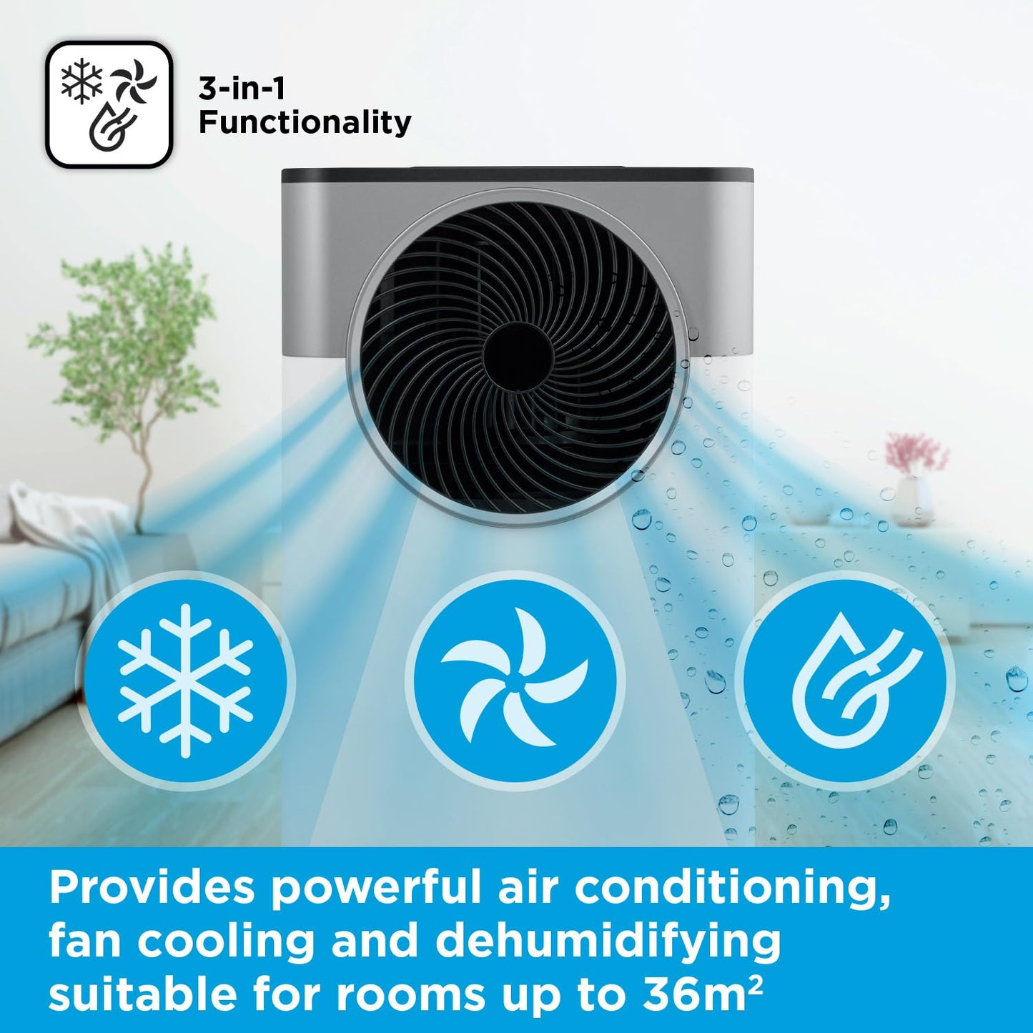 Smart Portable Air Conditioner with 3-in-1 Cooling, Fan & Dehumidifier Functions