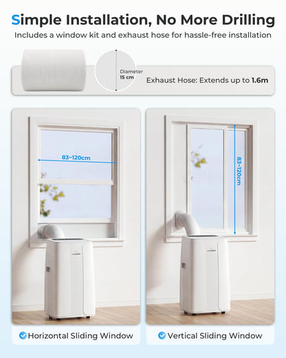 14000 BTU Portable Air Conditioner with Dehumidifier, Fan, Auto Swing & Remote Control
