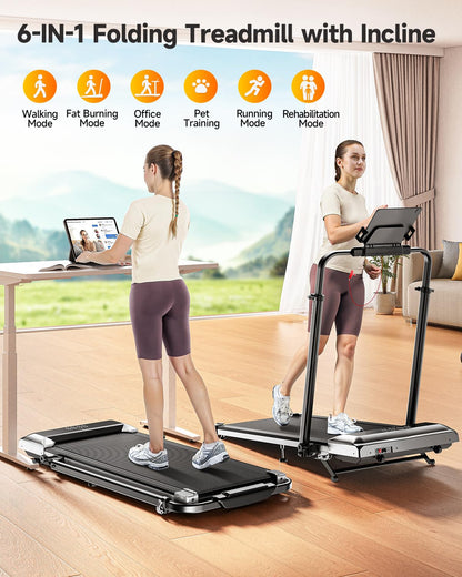 6-in-1 Folding Treadmill with Adjustable Incline, Handrail & Smart Display