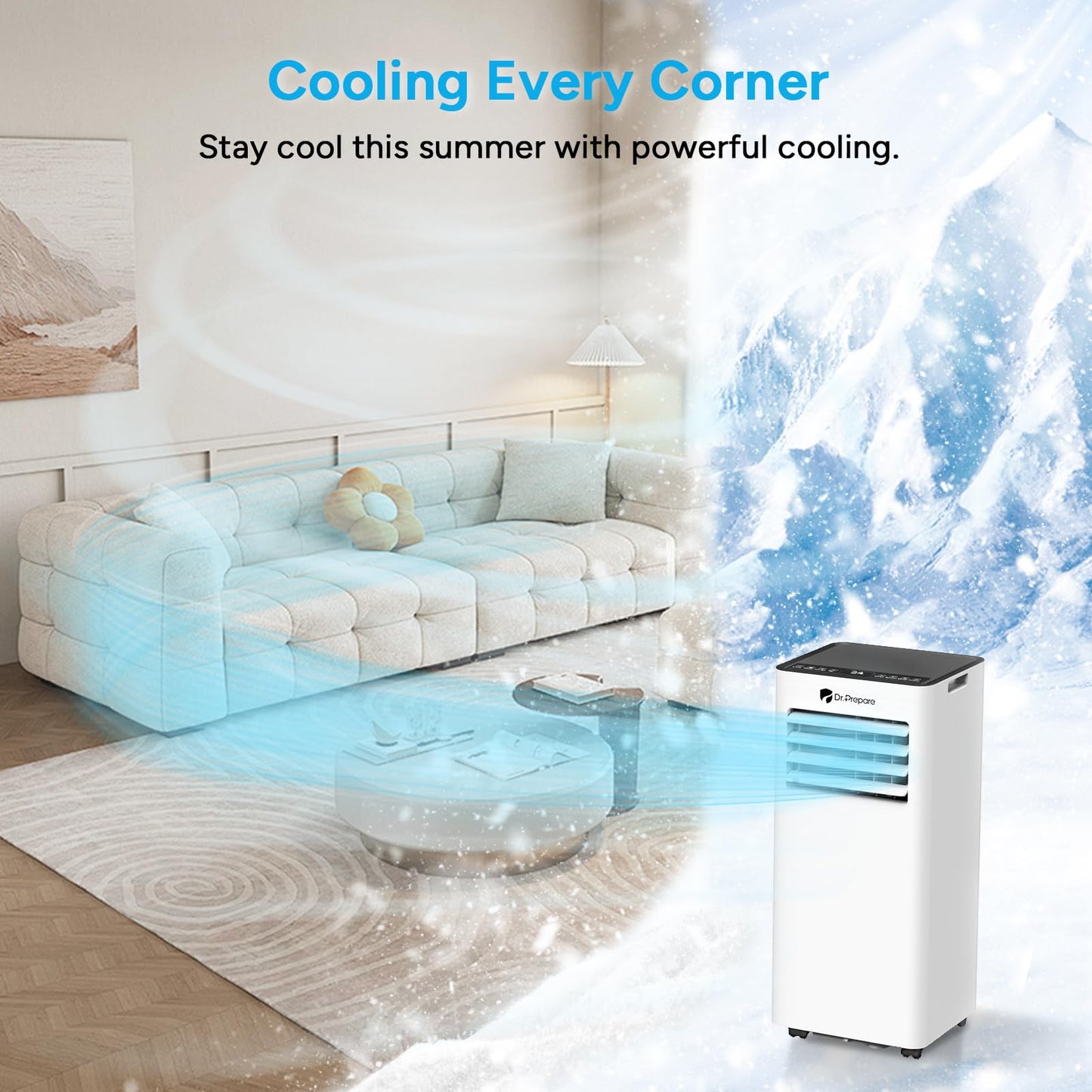 9000 BTU Portable Air Conditioner with Dehumidifier, Sleep Mode, Child Lock & Dual Window Kit