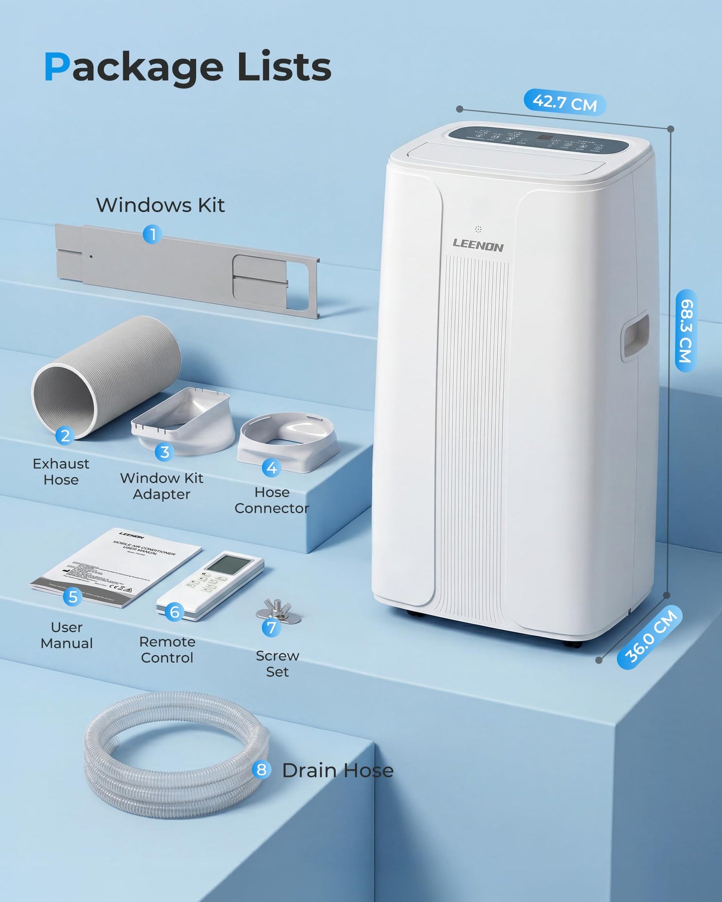14000 BTU Portable Air Conditioner with Dehumidifier, Fan, Auto Swing & Remote Control