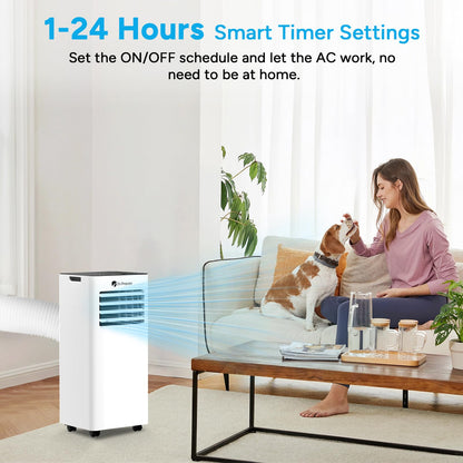 9000 BTU Portable Air Conditioner with Dehumidifier, Sleep Mode, Child Lock & Dual Window Kit