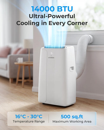 14000 BTU Portable Air Conditioner with Dehumidifier, Fan, Auto Swing & Remote Control
