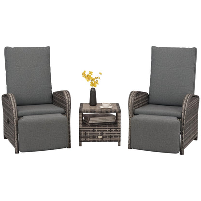 3 Piece Rattan Garden Bistro Set with Reclining Chairs & Coffee Table
