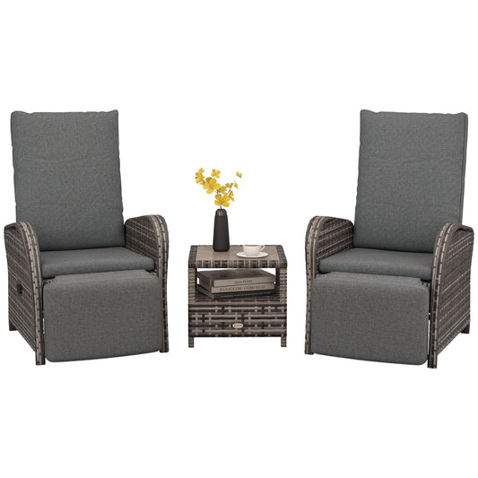 3 Piece Rattan Garden Bistro Set with Reclining Chairs & Coffee Table