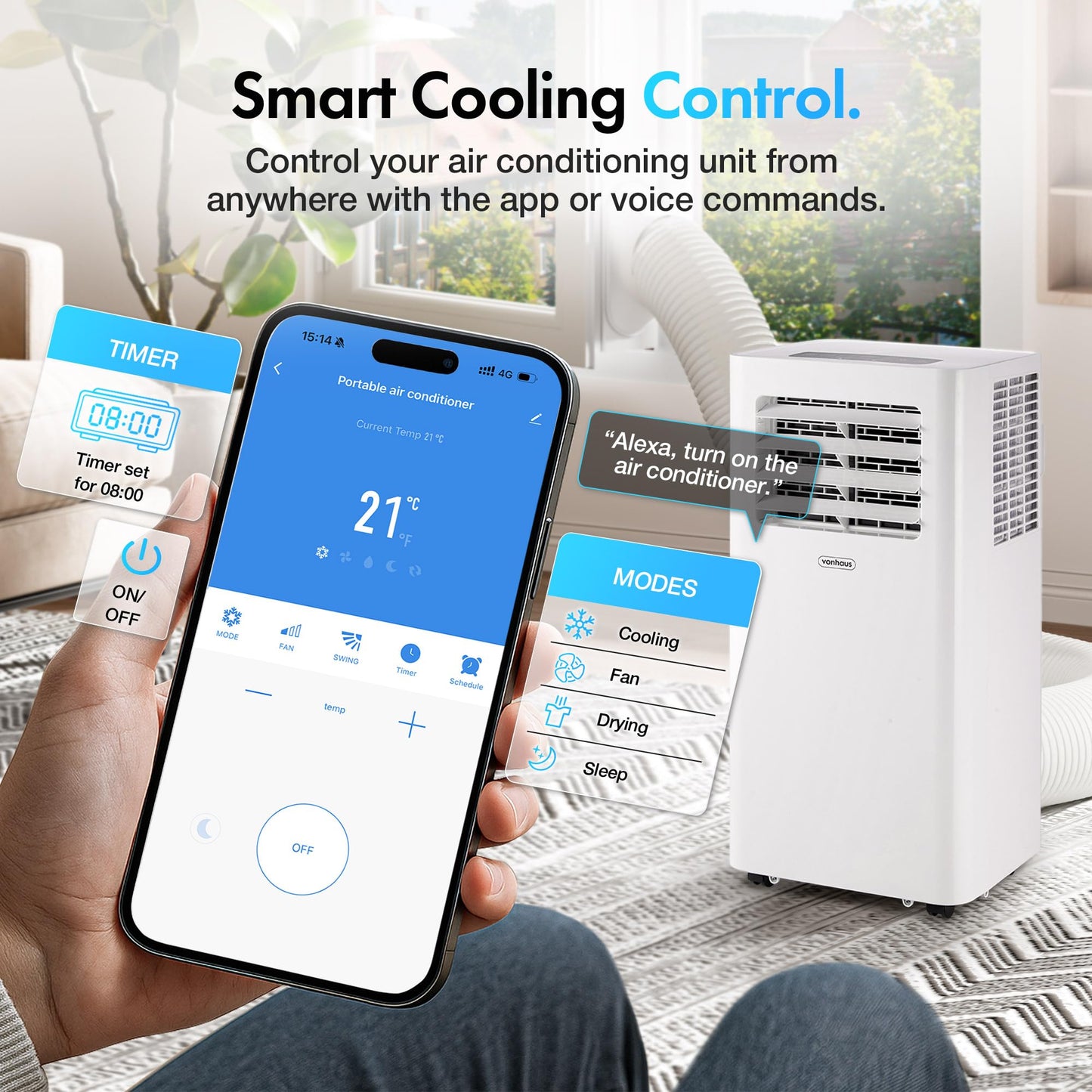 12000 BTU Smart Portable Air Conditioner with WiFi, Remote Control & 4-in-1 Modes