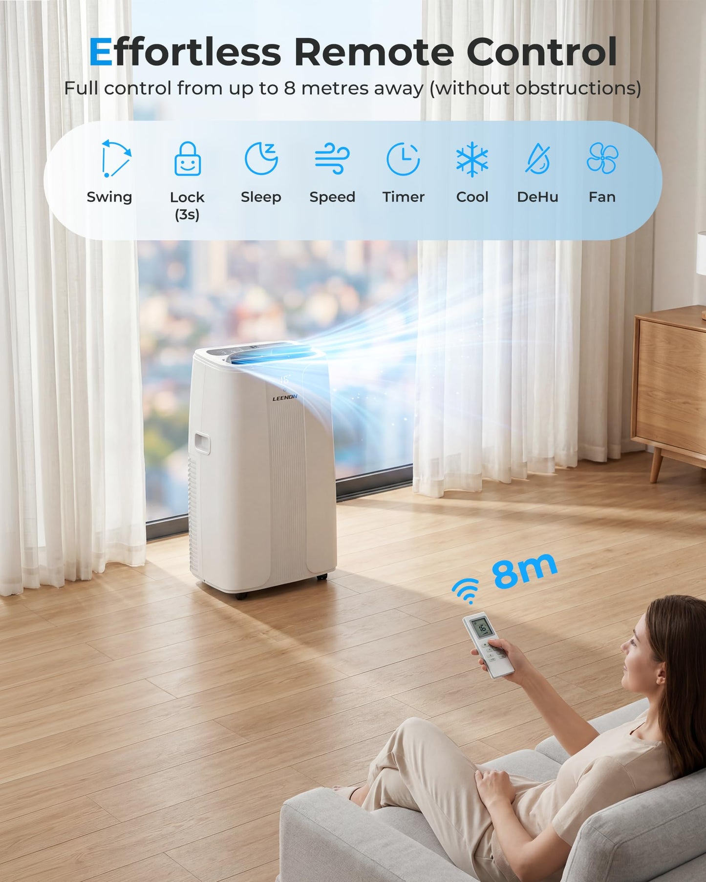 14000 BTU Portable Air Conditioner with Dehumidifier, Fan, Auto Swing & Remote Control