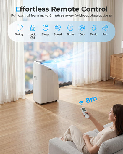 14000 BTU Portable Air Conditioner with Dehumidifier, Fan, Auto Swing & Remote Control