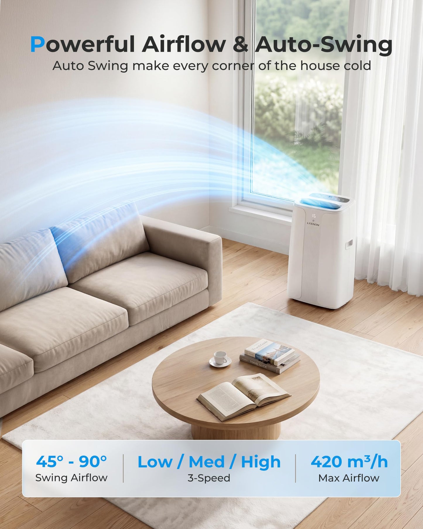 14000 BTU Portable Air Conditioner with Dehumidifier, Fan, Auto Swing & Remote Control