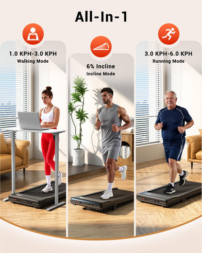 Portable Walking Pad Treadmill with 6% Incline, App Control & Foldable Design