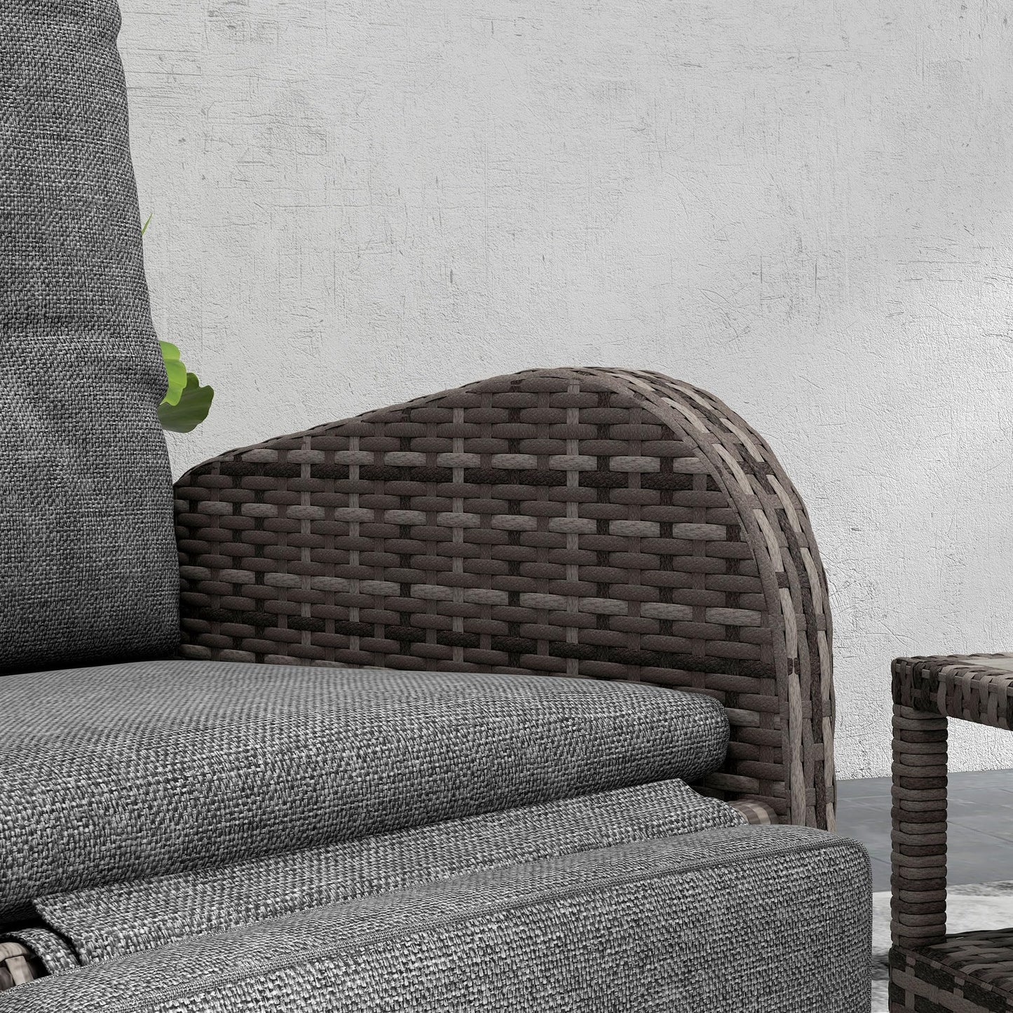 3 Piece Rattan Garden Bistro Set with Reclining Chairs & Coffee Table