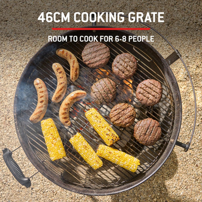 47cm Charcoal Kettle BBQ Grill with Lid Thermometer & One-Touch Cleaning System