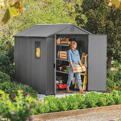 6x8ft Outdoor Garden Storage Shed with Double Doors, Window & Ventilation