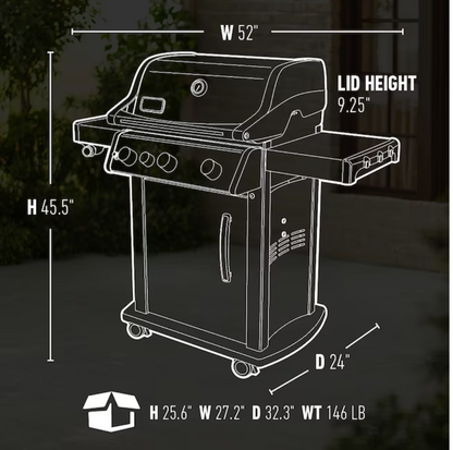 Weber Spirit E-330 Black 3-Burner Liquid Propane Gas Grill with 1 Side Burner